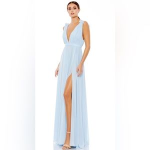 Mac Duggal Pleated Chiffon Sleeveless V-Neck Gown